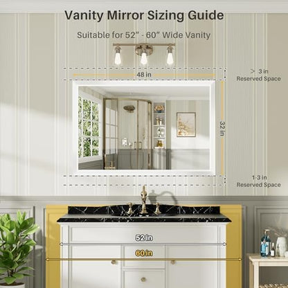 Briivue Bathroom Wall Mirror, White Metal Frame, 48x32 Inch