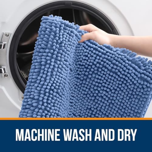 OLANLY Chenille Bathroom Rugs Set 2 Piece, 47"x20"+24"x20", Cornflower Blue