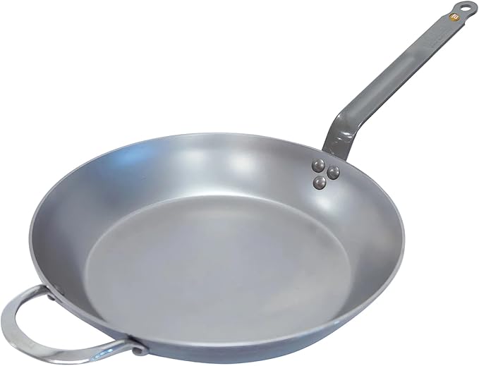 de Buyer MINERAL B Carbon Steel Fry Pan - 12.5” Diameter, 9” Cooking Surface - Ideal for Searing, Sauteing & Reheating - Naturally Non-Stick Finish - Made in France