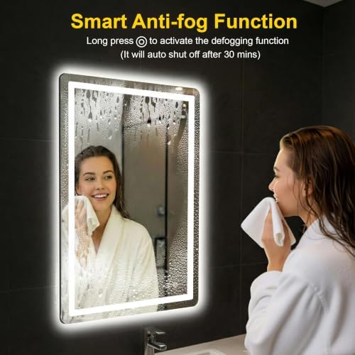 LED Bathroom Mirror with Lights, 24"x36" Lighted Vanity Mirror for Wall