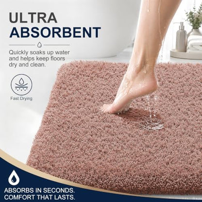 OLANLY Microfiber Small Bathroom Rugs 24x16, Soft Absorbent Bath Mat, Mocha