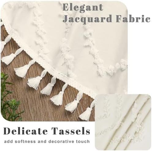 OWENIE Boho Shower Curtain, Beige Fabric Cloth Shower Curtains Farmhouse Tufted Chevron Striped Textured with Tassel for Bathroom, Soft Hotel Style Modern Minimalist, Machine Washable, 72x72, Beige