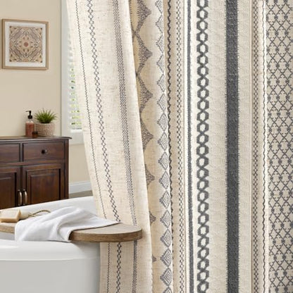 Grey Boho Linen Shower Curtain,72" W x 72" L