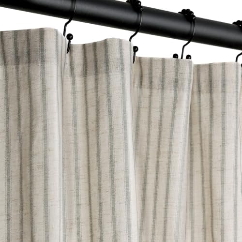 Farmhouse Striped Shower Curtain - Extra Long 72x84 Inches, Linen Blend Fabric, Breathable & Machine Washable, Rustic Sage for Bathroom Decor (Hooks/Liner Not Included)