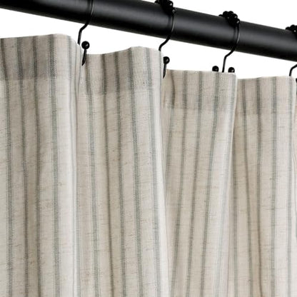 Farmhouse Striped Shower Curtain - Extra Long 72x84 Inches, Linen Blend Fabric, Breathable & Machine Washable, Rustic Sage for Bathroom Decor (Hooks/Liner Not Included)