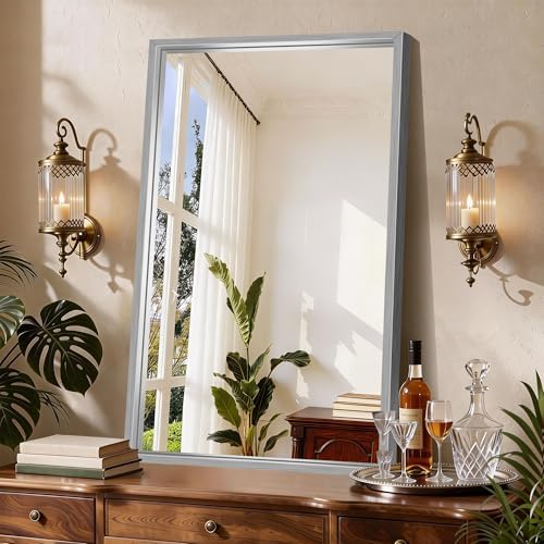 CIRCUMI 24"x40" Brushed Silver Bathroom Mirror, Rectangular Vanity Mirror