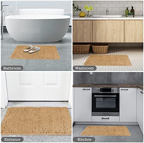 Yeaban Chenille Tan Bathroom Rug 20"x32", Non-Slip Rubber Backing
