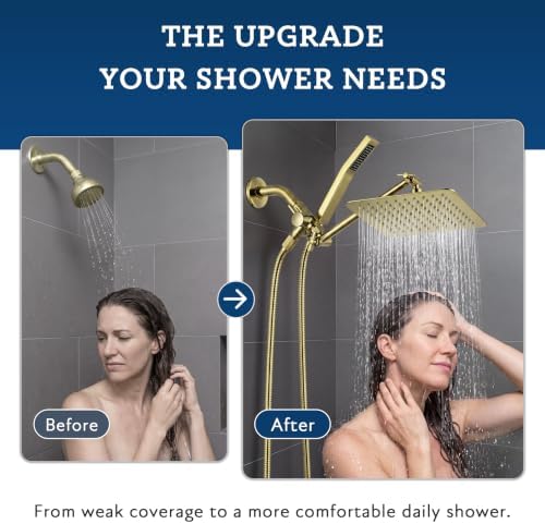 G-Promise All Metal 8" Rain Shower Head with Handheld for Bathroom Upgrade