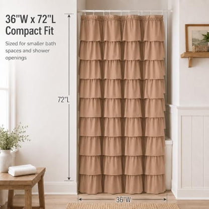 Light Brown Ruffle Shower Curtain for Bathroom, 36x72 Inch,1 Panel