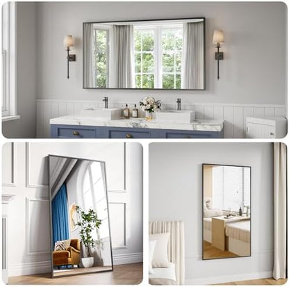 Bathroom Mirror 30"x55" Matte Black Rectangle Bathroom Wall Mirror for Over Sink, Modern Large Vanity Mirror, HD Tempered Glass, Anti-Rust Aluminum Alloy Frame, for Living Room, Bedroom, Entryway