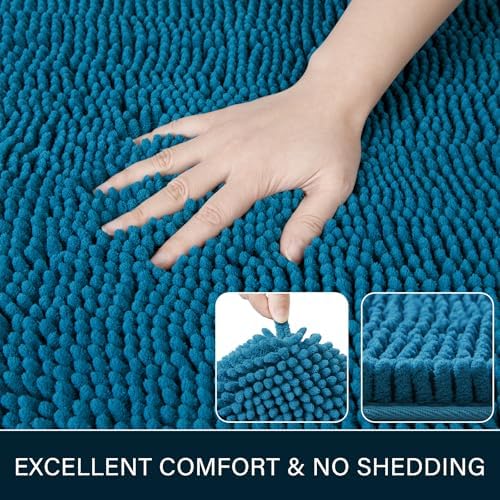 LOCHAS Luxury Bathroom Rug Shaggy Bath Mat 24 x 60 Inch, Peacock Blue