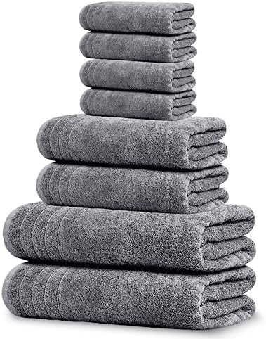 Tens Towels 8 Piece Towel Set, 2 XL Bath, 2 Hand, 4 Washcloth, Dark Grey