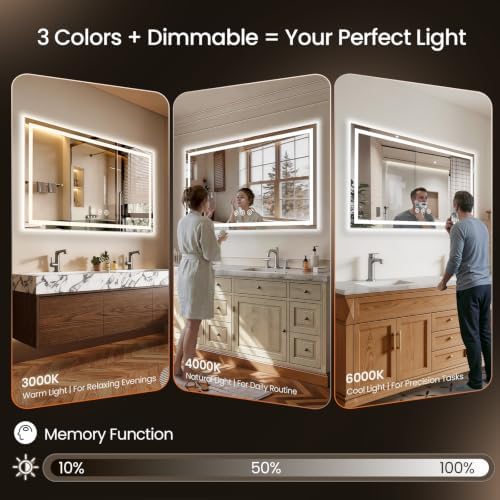55"x36" LED Bathroom Mirror with Anti-Fog, Backlit & Front Lights, Memory
