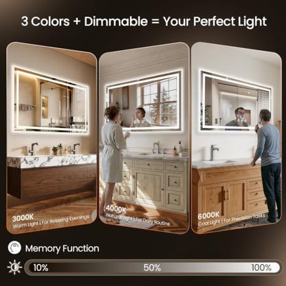 55"x36" LED Bathroom Mirror with Anti-Fog, Backlit & Front Lights, Memory