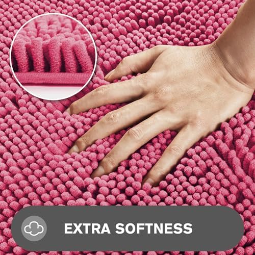Hot Pink Bathroom Rugs – Absorbent and Washable Bath Mat, Non-Slip, Thick Soft Chenille Bath Rugs for Bathroom Floor, Shower, Sink - 20" x 32"