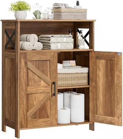 Homhedy Farmhouse Bathroom Storage Cabinet with Doors, Small Floor Cabinet