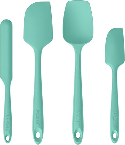 High Heat Resistant Silicone Spatulas: U-Taste 480ºF Hot Proof Food Grade Flexible Silicon Baking Scraper, Food Grade Rubber Kitchen Cooking Mixing Utensils for Nonstick Cookware Set of 4 (Aqua Sky)