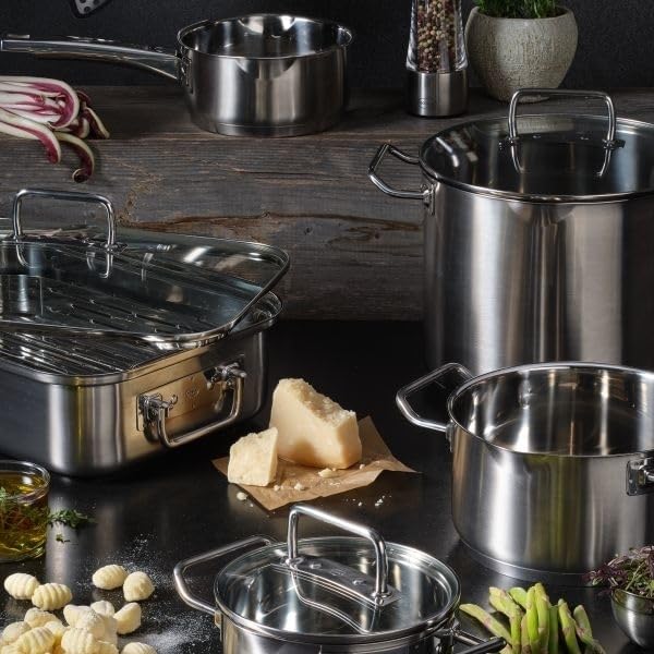 Rösle EXPERTISO Cookware Collection 7.9 in. Stainless Steel High Casserole Pot with Glass Lid