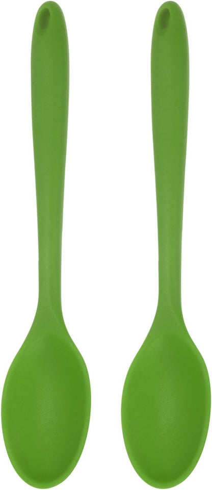 HARFINGTON 2Pcs Silicone Spoons, Heat Resistant Kitchen Cooking Utensil Spoon for Cooking, Mixing, Stirring and Serving, Olive