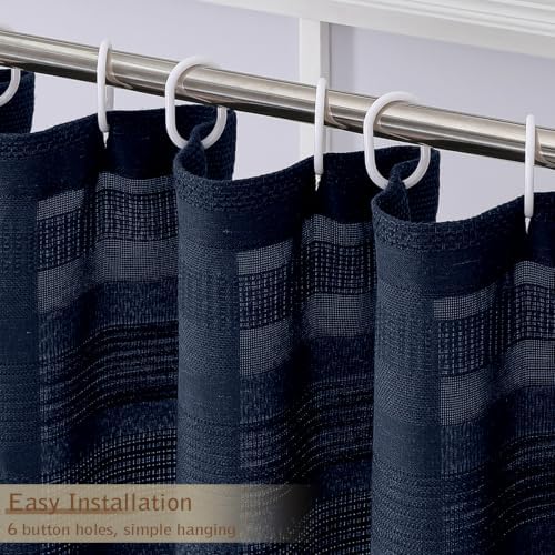 OVZME Navy Blue Boho Stall Shower Curtain, Narrow Soft Fabric Striped Linen Textured Bathroom Shower Curtain with Tassel, Modern Farmhouse Machine Washable, Bath Decor, 36Wx72L Inches