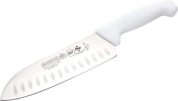 Mundial 3800 Series 7 inch Santoku Kitchen Knife with White Polypropylene Handle And Japanese High Carbon Stainless Steel Blade