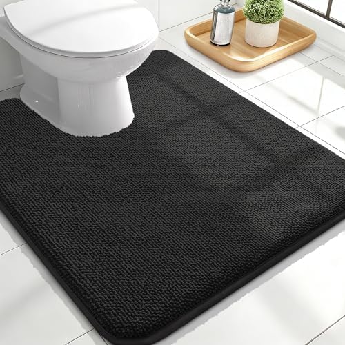 OLANLY Memory Foam Bathroom Toilet Rug U-Shaped 24x20, Absorbent Mat, Black