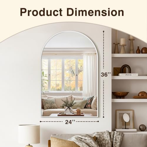 Arched Bathroom Vanity Mirror for Over Sink, 32”x30”, Silver