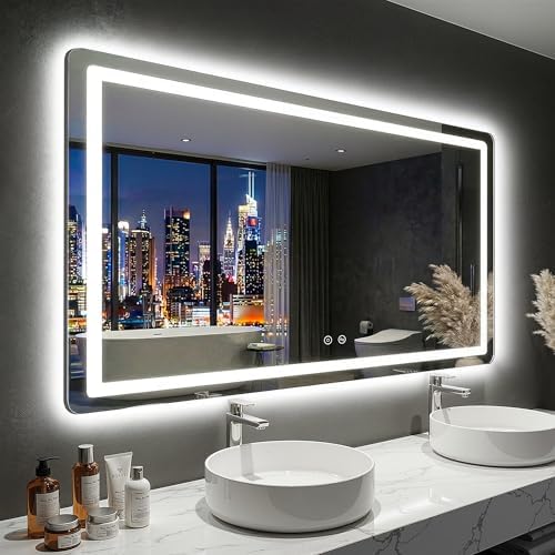 LED Bathroom Mirror with Lights, 30"x55" Lighted Vanity Mirror for Wall