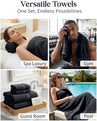 LANE LINEN Bathroom Towel Set 6 Piece Soft Absorbent Quick Dry - Black