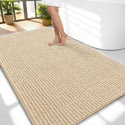 OLANLY Thick Chenille Large Bathroom Rugs 59x35, Absorbent Bath Mat, Beige