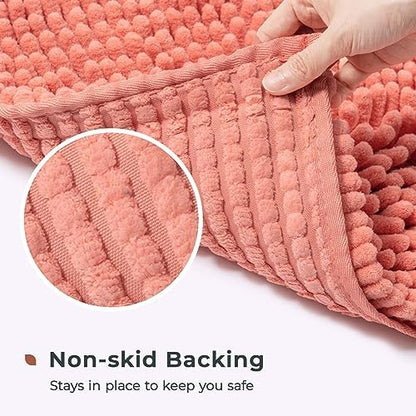 FRESHMINT Large Chenille Bathroom Rugs Mat 36”x24”, Non-Slip Bath Mat for Bathroom Floor & Bathtub, Washable Shower Shag Bath Rugs, Soft Fluffy Thick Water Absorbent Microfiber Shower Mat, Coral