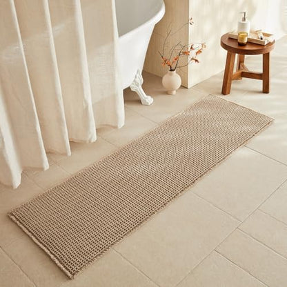 TYUU Waffle Runner Rug Bathroom, Long Boho Bath Mat, 72x24 Beige