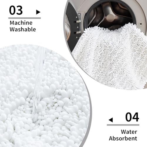 Disolla White Bathroom Rug 24x44 Inch - Thick Chenille Bath Mat, Large Shaggy Plush Absorbent Rug, Non-Slip Machine Washable Floor Mat for Double Vanity