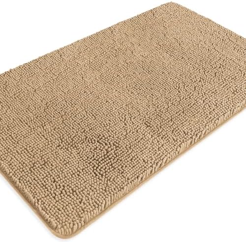 Beige Bathroom Rugs – Absorbent and Washable Bath Mat, Non-Slip, Thick Soft Chenille Bath Rugs for Bathroom Floor, Shower, Sink - 26" x 44"