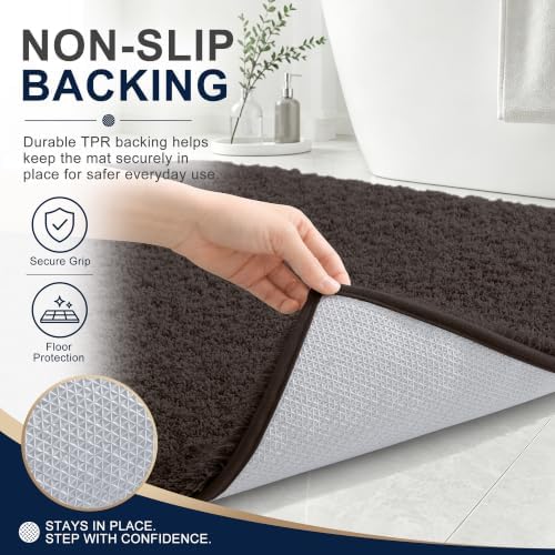 OLANLY Microfiber Soft Bathroom Toilet Rugs U-Shaped, 24x20, Dark Brown
