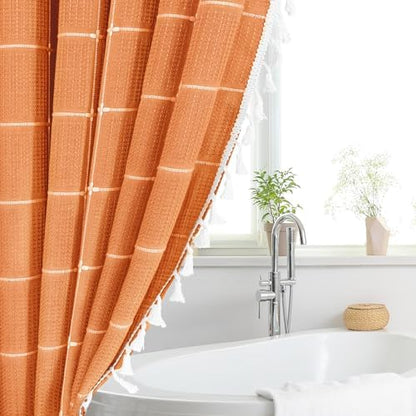 Gibelle Orange Boho Farmhouse Shower Curtain for Bathroom 72x72