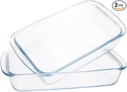 2-Pack Glass Baking Dishes – 102 oz & 75 oz (2.2 L + 3.0 L) Large Oven-Microwave-Freezer Safe Borosilicate Glass Bakeware for Cooking & Food Storage