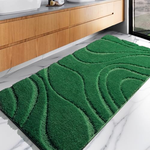 DEXDE Bathroom Rugs Runner Soft Plush Shaggy Absorbent Mat, Green 24x47