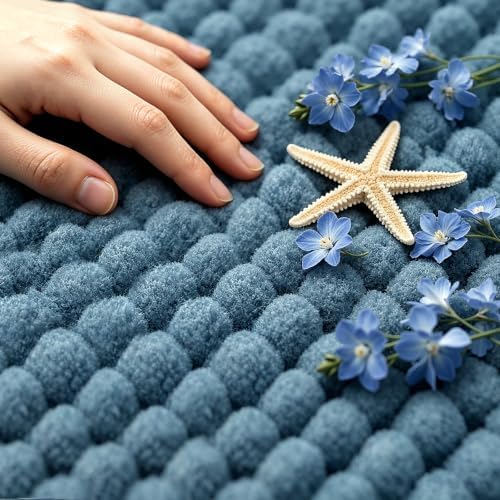 SUBRTEX Bathroom Rugs, U Shaped Chenille Bath Rug 24" x 20" Soft Short Plush Bath Mat Soft Shower Mat Water Absorbent Shower Mat Quick Dry Machine Washable, Stone Blue