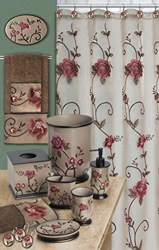 Zahari Home 4pc Larrisa Floral Bathroom Accessories Sets Modern Classic Flower Soap Dispenser, Tumbler, Tooth Brush Holder and Soap Dish Holder Luxury Decor Unique Design Stylish Bathroom Sets