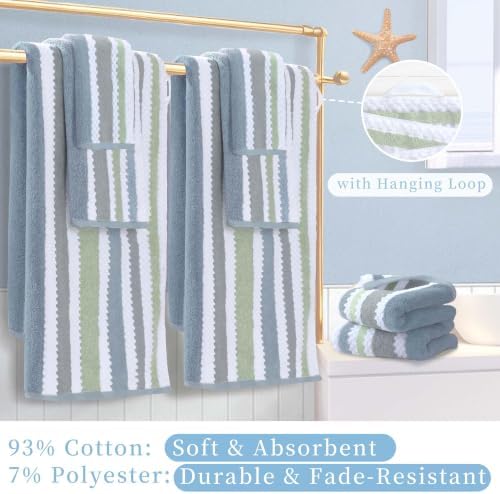 VOOVA & MOVAS Waffle 6PC Towel Set, Cotton, Navy Grey Green White