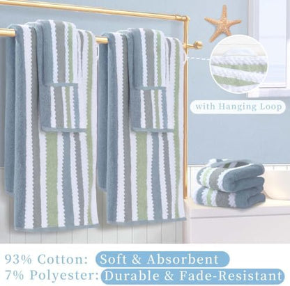 VOOVA & MOVAS Waffle 6PC Towel Set, Cotton, Navy Grey Green White