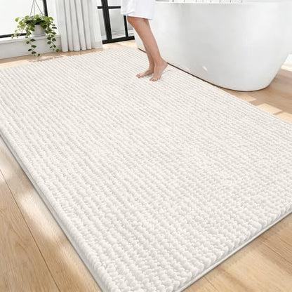 OLANLY Thick Chenille Large Bathroom Rugs 70x46, Absorbent Bath Mat, Ivory