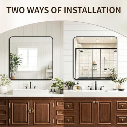 FICTOR Bathroom Mirror for Over Sink, 30"x30" Vanity Mirror for Wall, Black