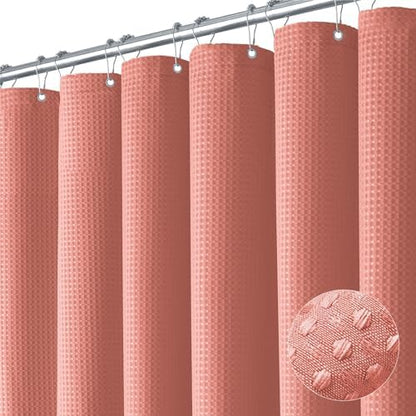 Dynamene Waffle Shower Curtain 256 GSM Heavy Duty Fabric 72"x72" Coral