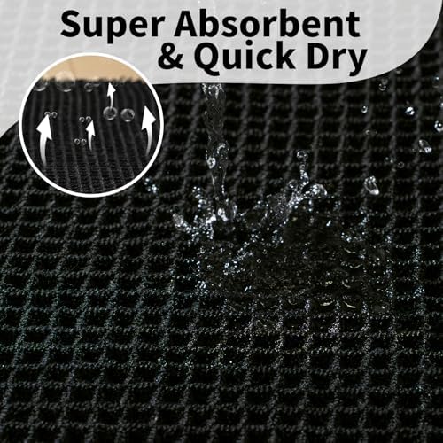 Long Black Bathroom Rug, Waffle Bath Mat Runner Non Slip, 24 x 60