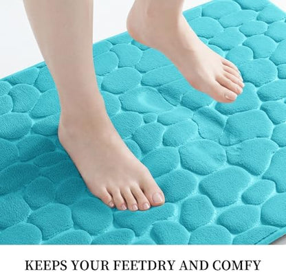 YIHOUSE Memory Foam Runner Rug, Cobblestone Bathroom Runner Rugs Super Water Absorbent Bath Mats for Bathroom Machine Washable Bath Rugs for Hallway Bedroom Laundry Room(24 x 47,Teal)