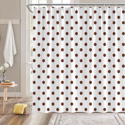 Polka Dot Shower Curtain Brown White Dots Vintage Retro Fabric Decorative Bathroom Curtains with Hooks,70" Wx70 H