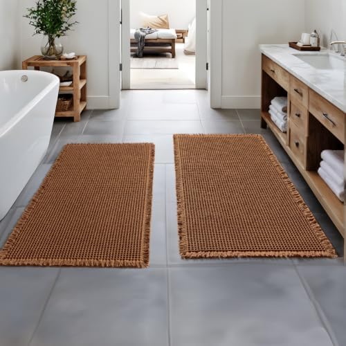 MIULEE Set of 2 Waffle Bathroom Runner Rugs Caramel 2'x4'(24"x48")