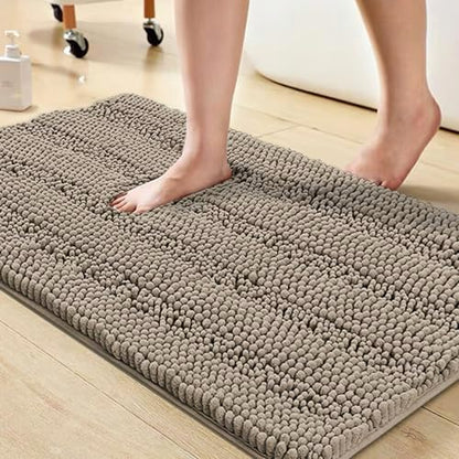 Turquoize Bathroom Rug 20"x32", Soft Absorbent Chenille Bath Rug, Taupe